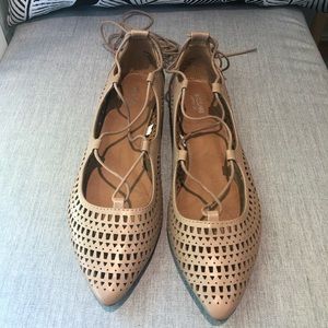 Tan Lace Up Ballet Flats